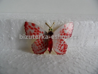 Brož motýl bílo červená BZ-04220
