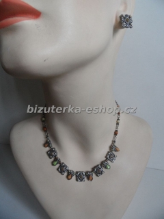 Souprava náhrdelník + naušnice kamínková zeleno hnědá BZ-04782