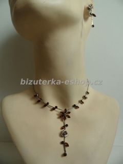 Souprava náhrdelník + naušnice s kamínky a růžičkami hnědá BZ-04801