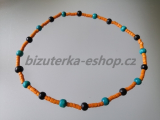 Dřevěné korálky na krk oranžovo modro černé  BZ-071720