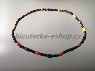 Dřevěné korále na krk černo hnědo oranžové BZ-071846