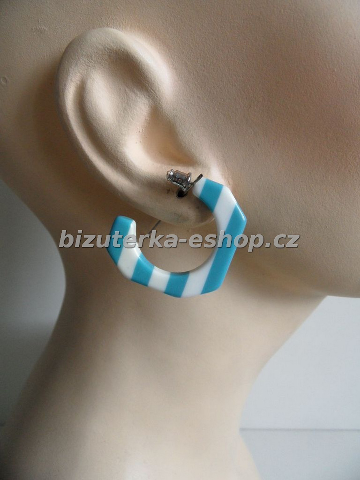 Naušnice kruhy proužkové modro bílé BZ-04564
