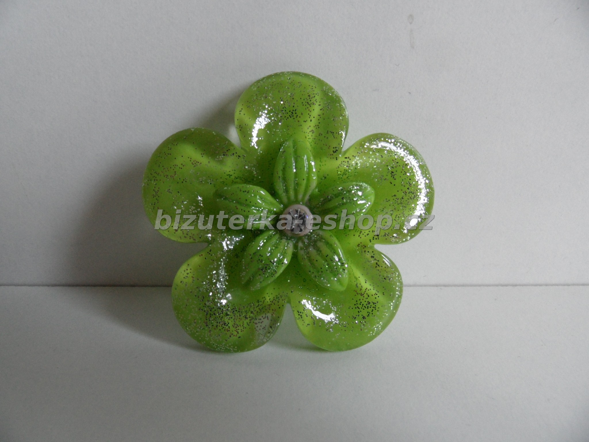 Brož květ zelená se třpytkami BZ-05212