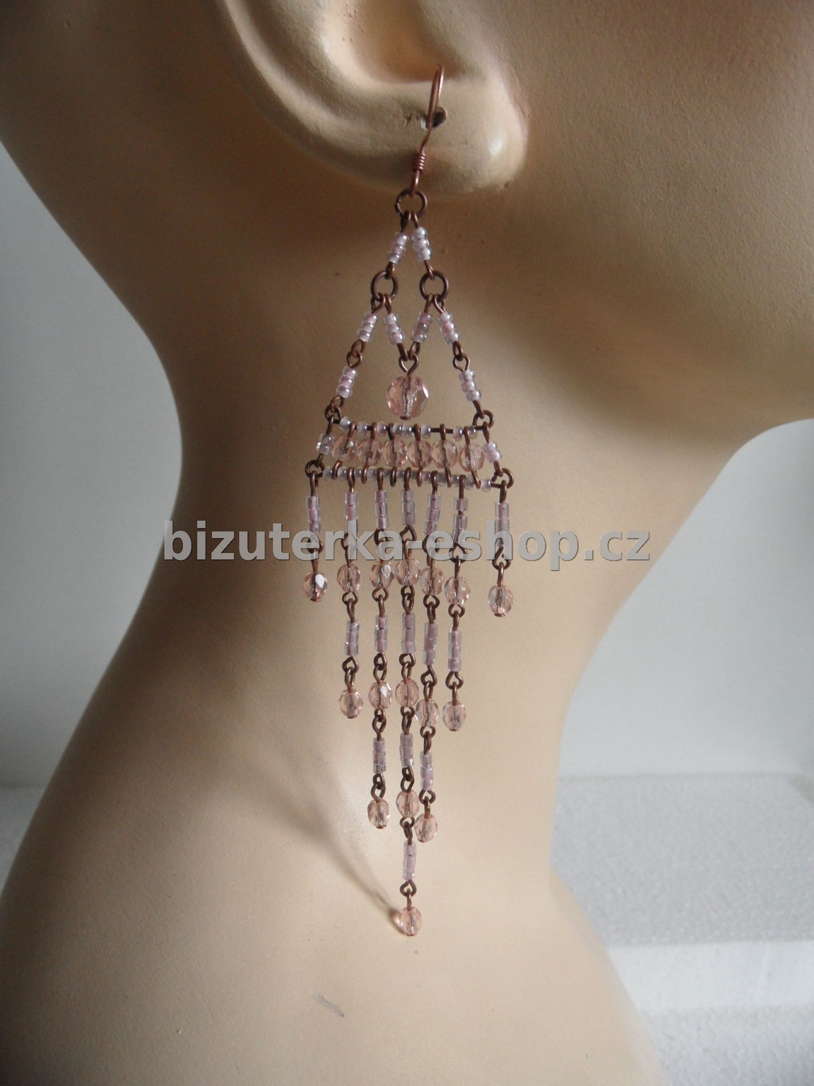 Naušnice závěsné růžové perličky BZ-03185