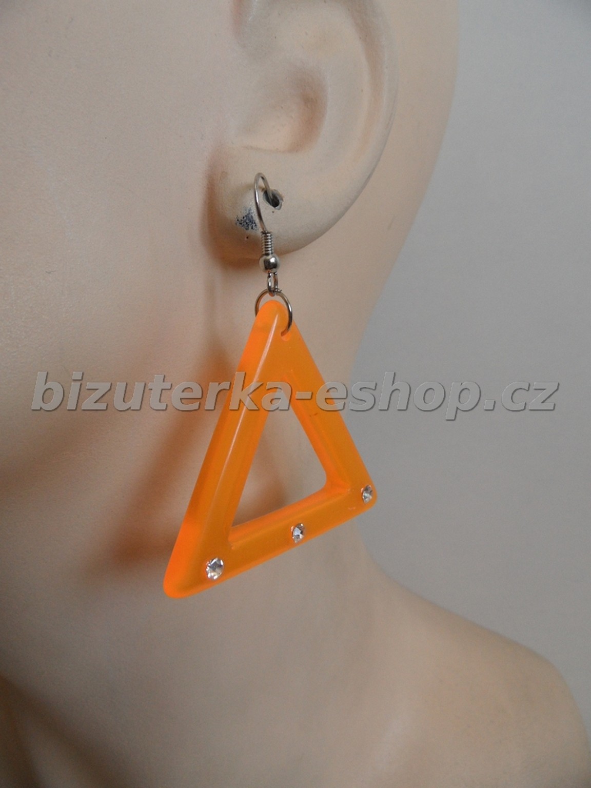 Naušnice závěsné trojúhelníky oranžové s kamínky BZ-05388