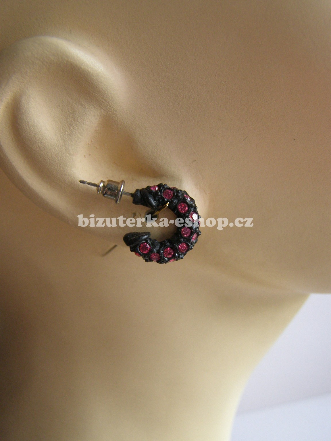 Naušnice kroužky s kamínky černo růžové BZ-06184