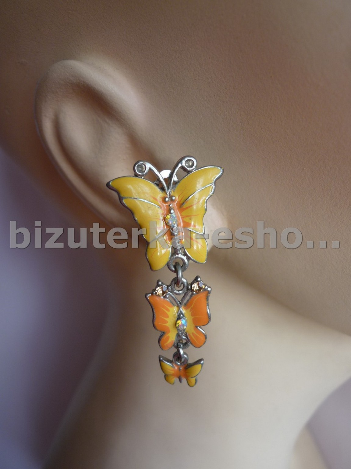 Naušnice klipsy motýlkové oranžové BZ-6671