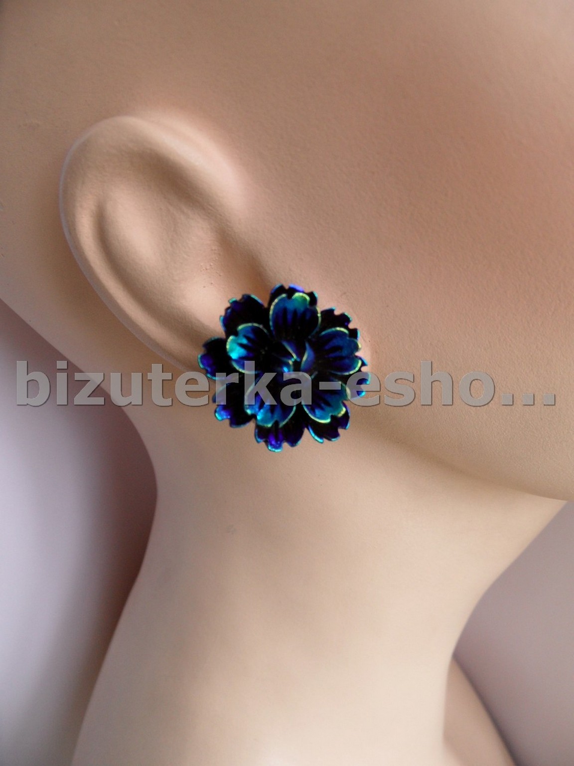 Naušnice klipsy květy modro duhové BZ-6818