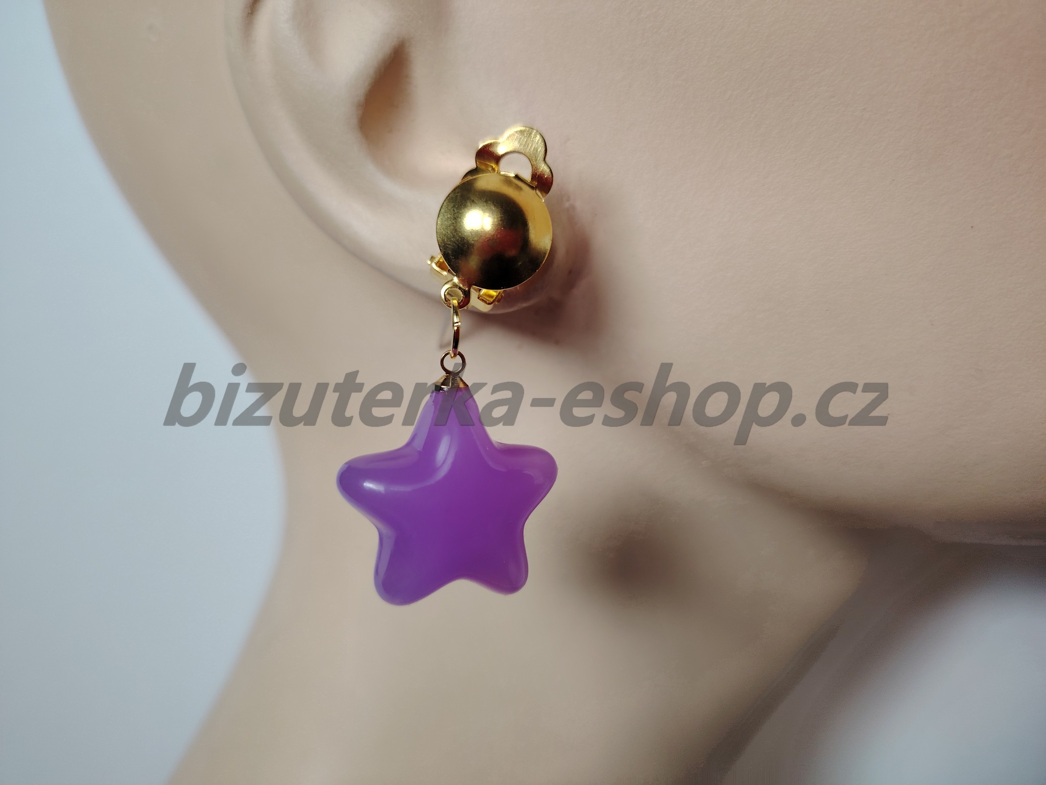 Naušnice klipsy visací hvězdičky fialové BZ-07068