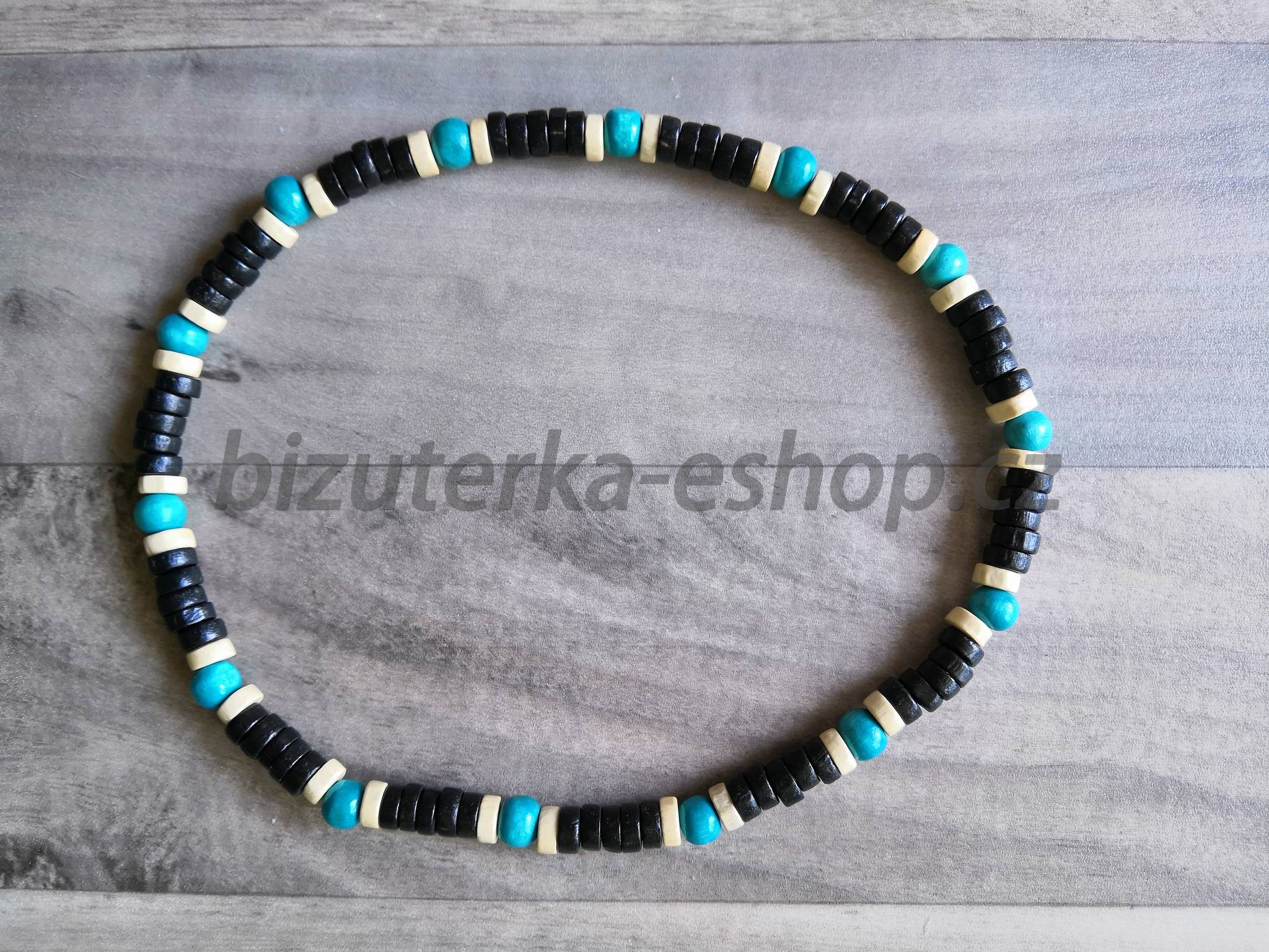 Dřevěné korále na krk černo smetanovo modré BZ-07072