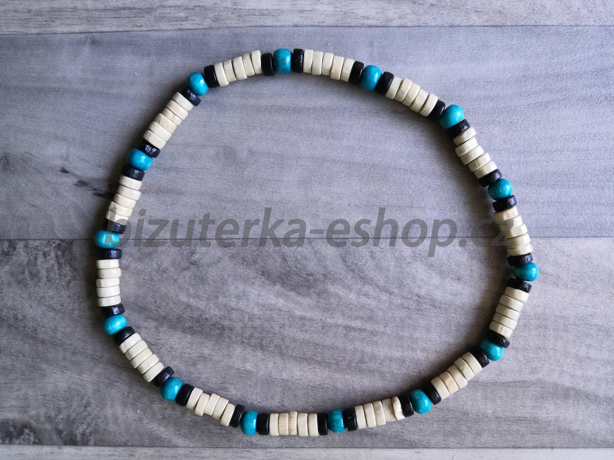 Dřevěné korále na krk smetanovo černo modré  BZ-07084