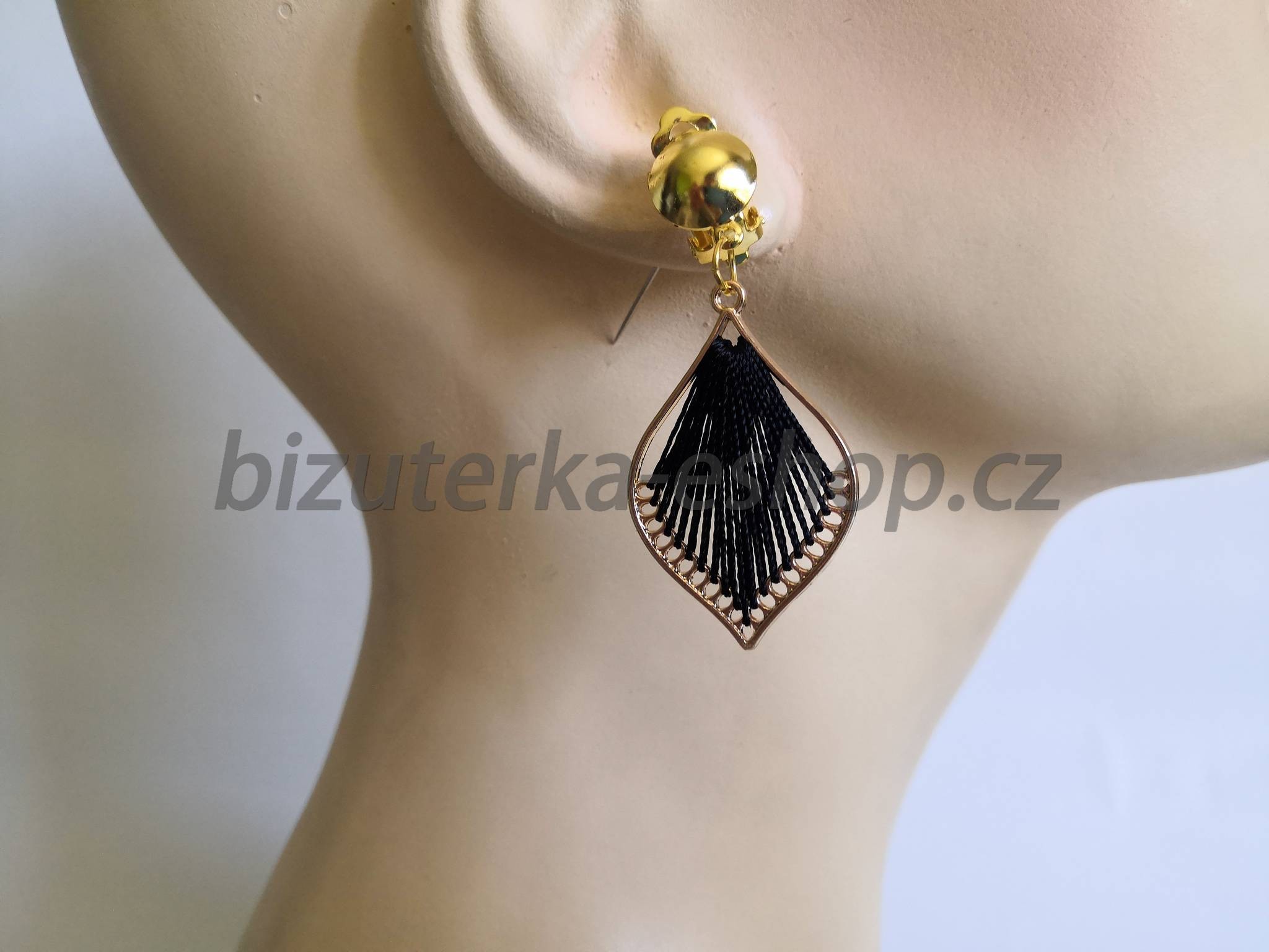 Naušnice klipsy visací zlato černé BZ-07091