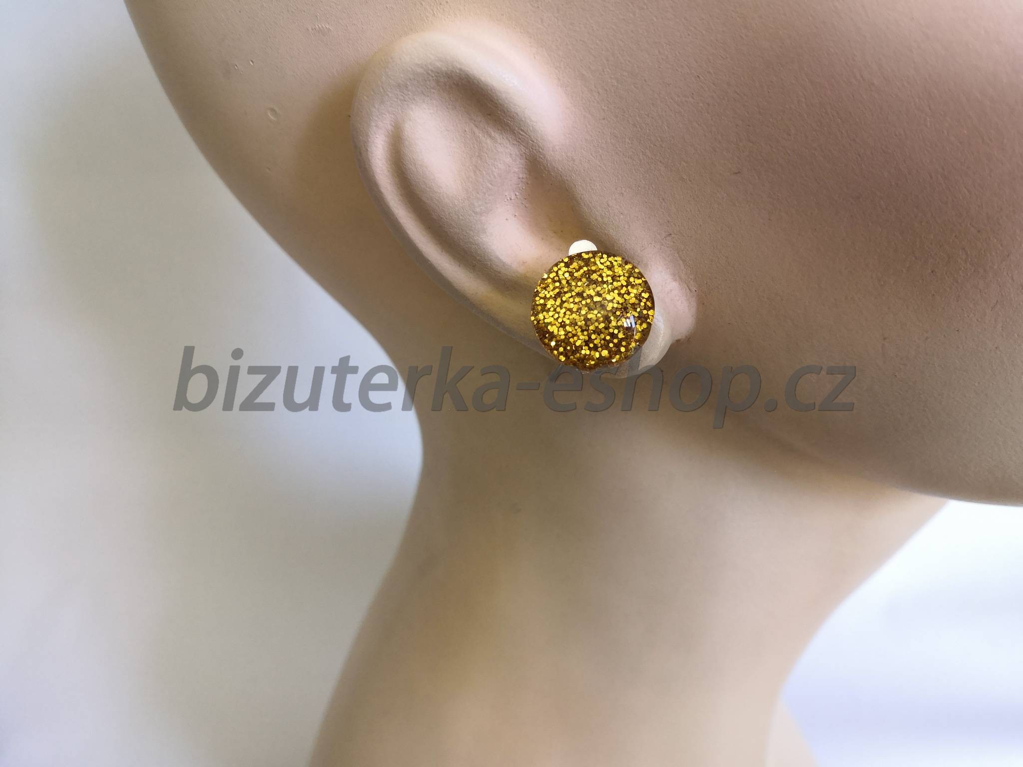 Naušnice klipsy kulaté třpytkové zlaté BZ-07101