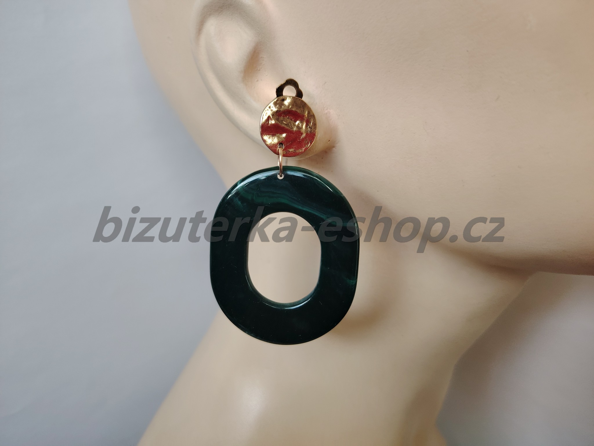 Naušnice klipsy visací oválné zelené BZ-07109