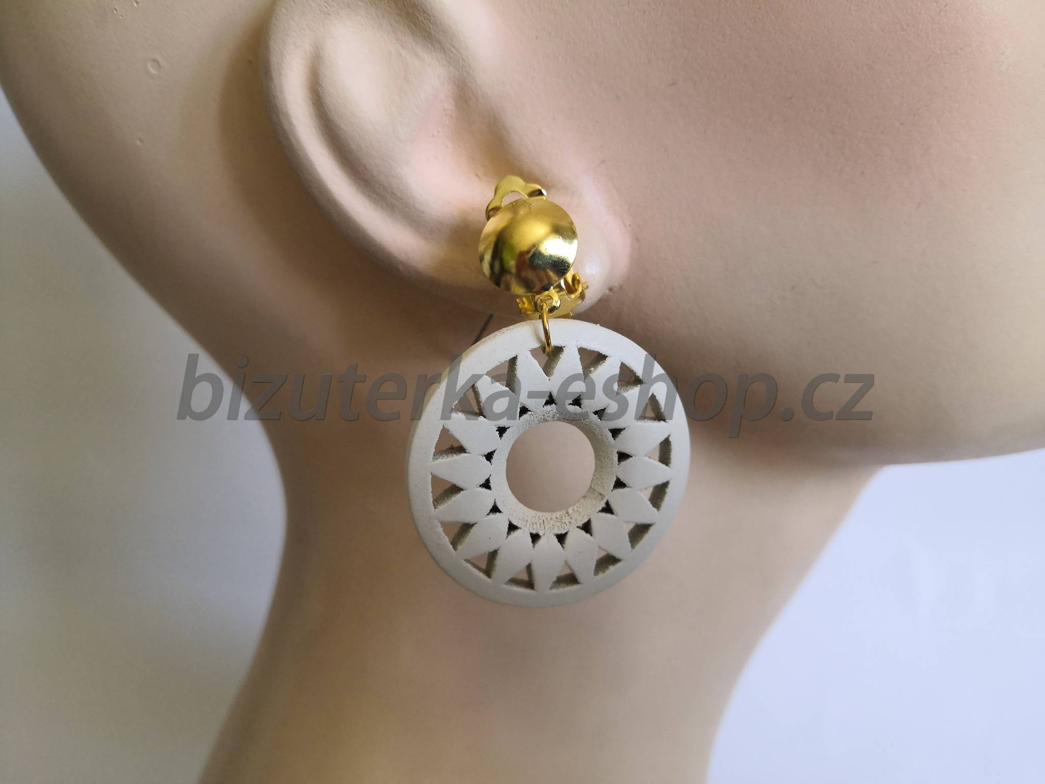 Naušnice klipsy visací kulaté bílé BZ-07113