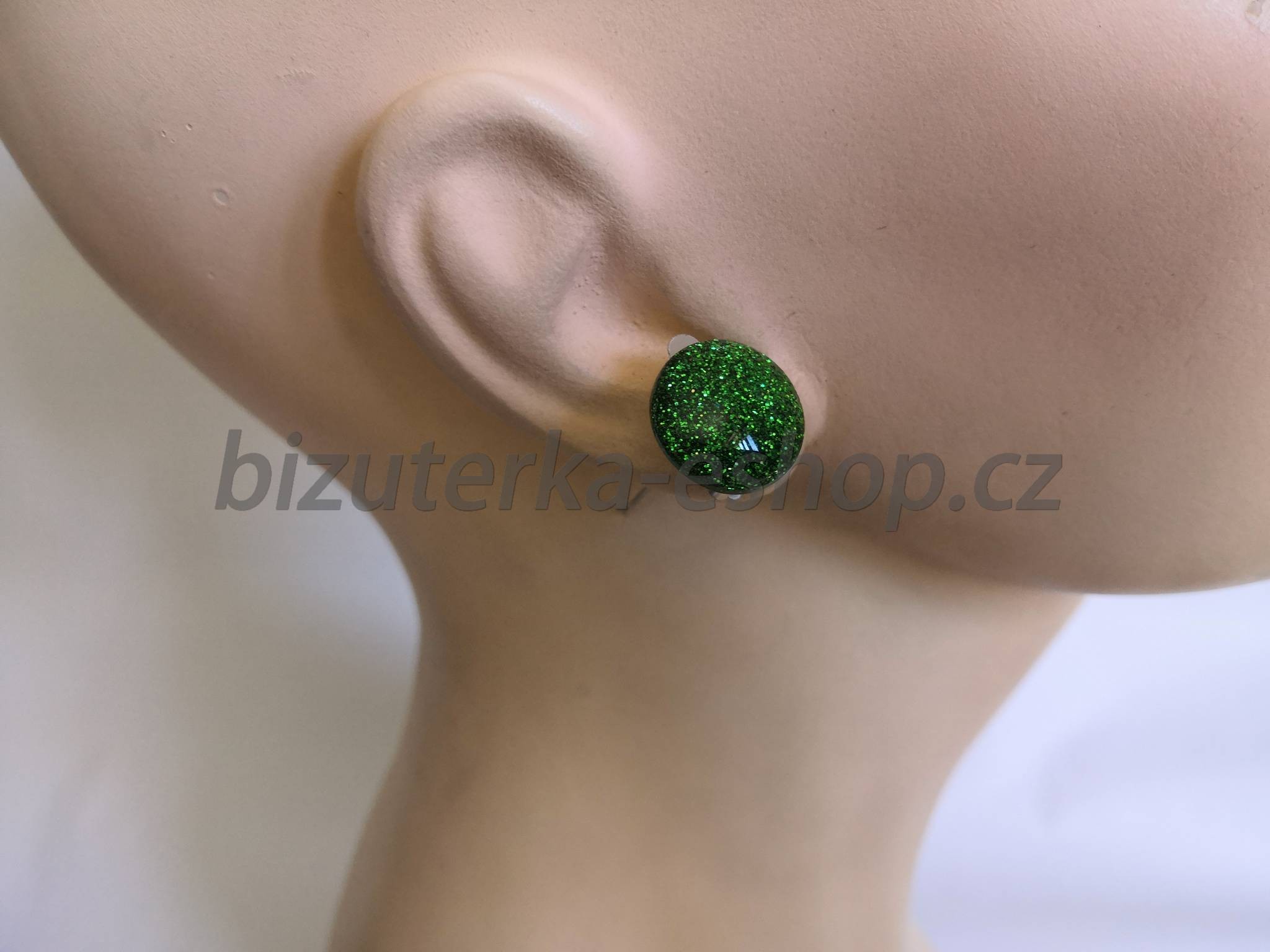 Naušnice klipsy kulaté třpytkové zelené BZ-07124