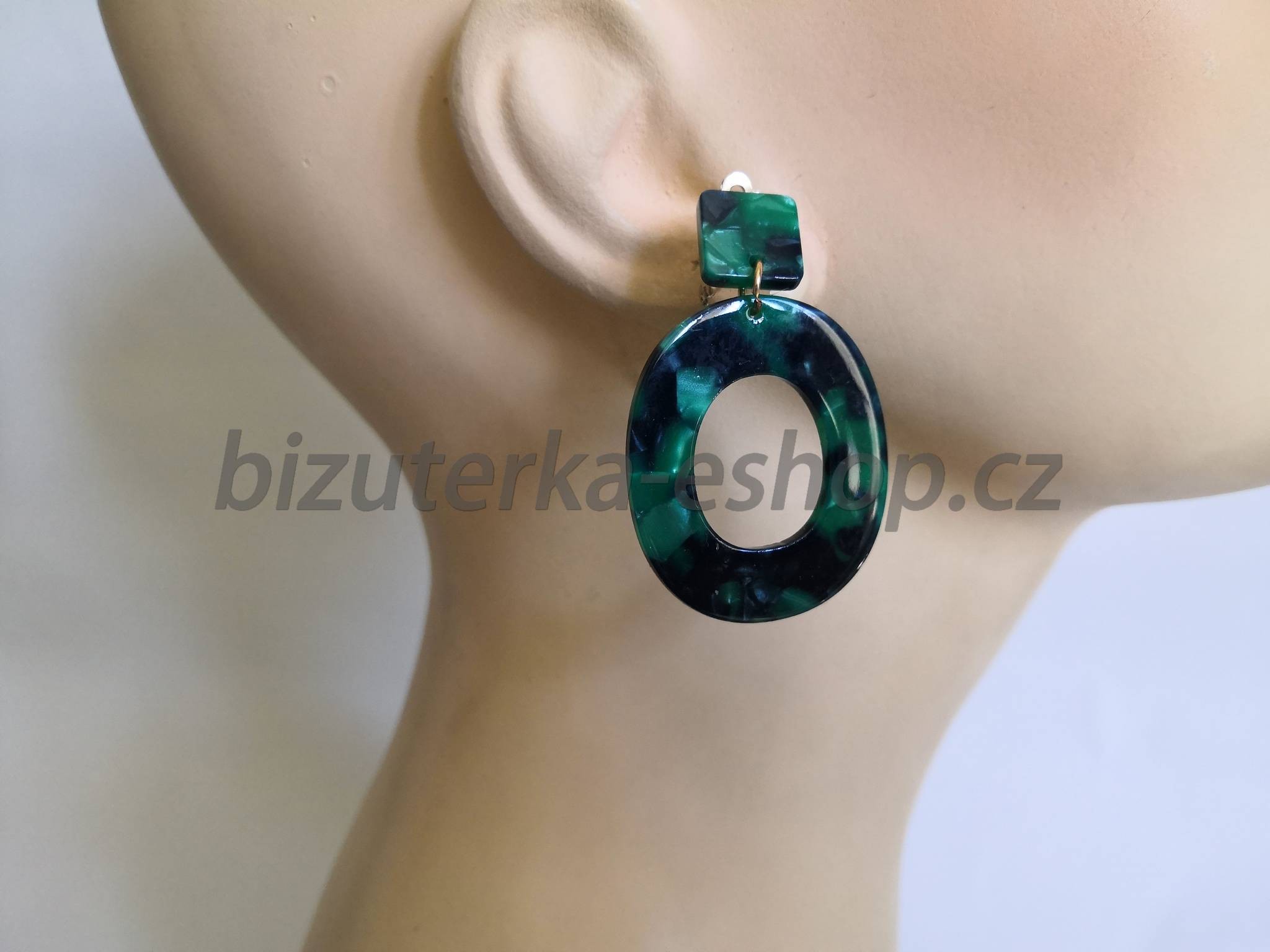 Naušnice klipsy oválné zeleno modré perleťové BZ-07128