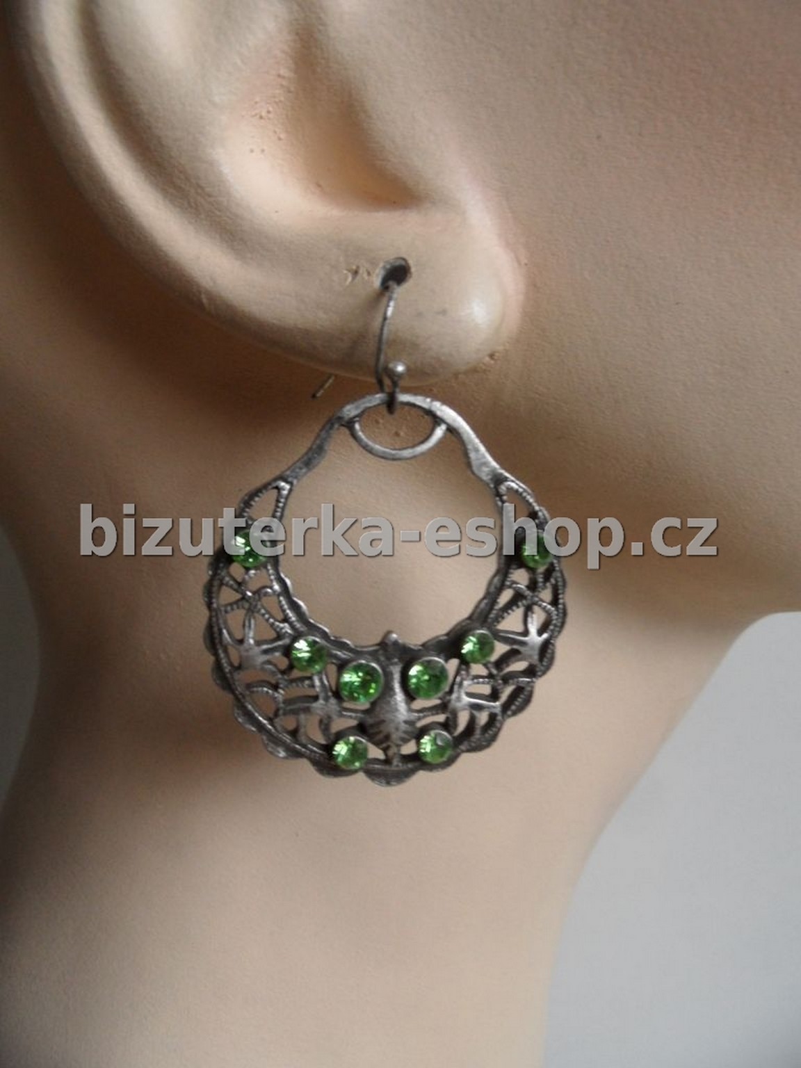 Naušnice závěsné zelené s kamínky BZ-03911