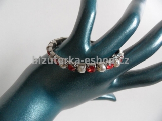 Náramek s kamínky a perličkami červený BZ-04193