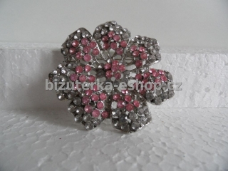 Brož květ s kamínky růžová BZ-04198