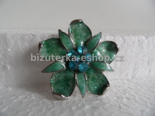 Brož květ s kamínky zeleno modrá BZ-04219