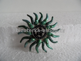 Brož s kamínky zeleno černá BZ-04222