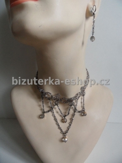 Souprava z perliček náhrdelník + naušnice kouřová BZ-04237