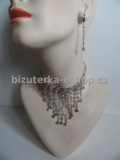 Souprava z perliček náhrdelník + naušnice stříbrná BZ-04238