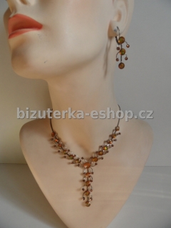 Souprava s kamínky hnědá náhrdelník + naušnice BZ-04244