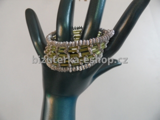 Náramek z perliček spirála stříbrno zelený BZ-04361
