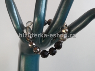 Náramek z perliček černo šedý BZ-04373