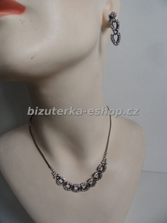 Souprava náhrdelník + naušnice šedá s kamínky BZ-04393