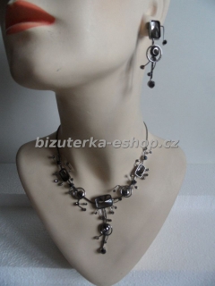 Souprava náhrdelník + naušnice šedá s kamínky BZ-04394