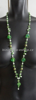 Náhrdelník z perliček zelený dlouhý BZ-04400