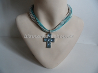 Náhrdelník křížek s kamínky modrý BZ-04407