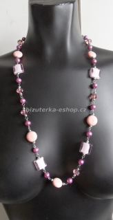 Náhrdelník z perliček růžovo fialový dlouhý BZ-04440