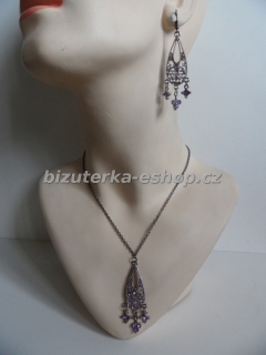 Souprava náhrdelník + naušnice s kamínky fialová BZ-04760