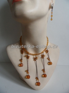 Souprava náhrdelník + naušnice z perliček hnědá BZ-04761