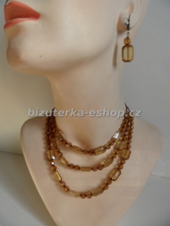 Souprava náhrdelník + naušnice z perliček hnědá BZ-04766