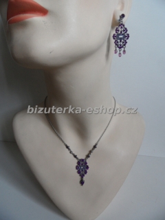 Souprava náhrdelník + naušnice s kamínky fialová BZ-04769