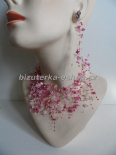 Souprava náhrdelník + naušnice z perliček růžová BZ-04774