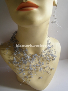 Souprava náhrdelník + naušnice z perliček šedo modrá BZ-04775