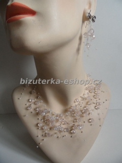 Souprava náhrdelník + naušnice z perliček průhledná růžová BZ-04778