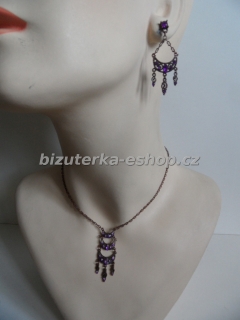 Souprava náhrdelník + naušnice s kamínky fialová BZ-04779