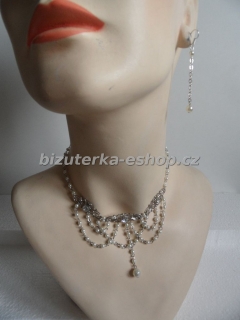Souprava náhrdelník + naušnice z perliček bílo stříbrná BZ-04780