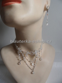 Souprava náhrdelník + naušnice z perliček průhledná duhová BZ-04781