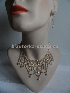 Souprava náhrdelník + naušnice z perliček smetanový BZ-04783