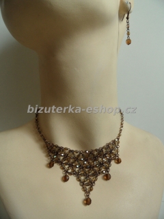 Souprava náhrdelník + naušnice z perliček hnědá BZ-04799