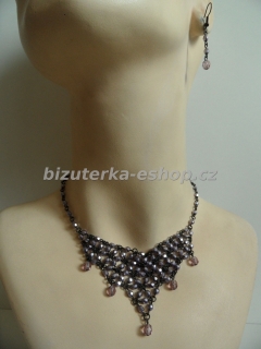 Souprava náhrdelník + naušnice z perliček černo fialová BZ-04800
