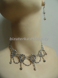 Souprava náhrdelník + naušnice z perliček stříbrná BZ-04803